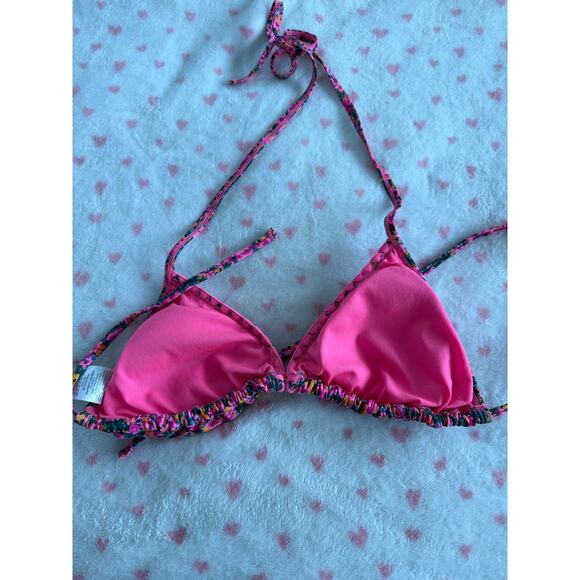 Wild Fable Floral Crochet Trim Triangle Pink Multicolor String Bikini Swim Top M - Picture 4 of 4